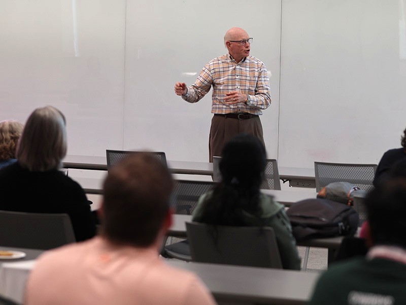 Richard Ball speaks at reception to recognize gift honoring his Grandfather 