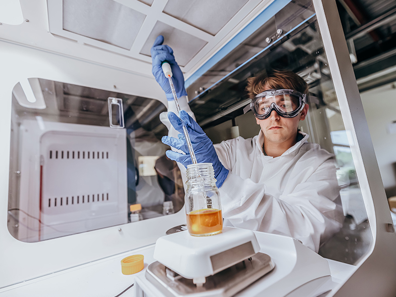 CHE undergraduate student conducting research on a product in the new product development center