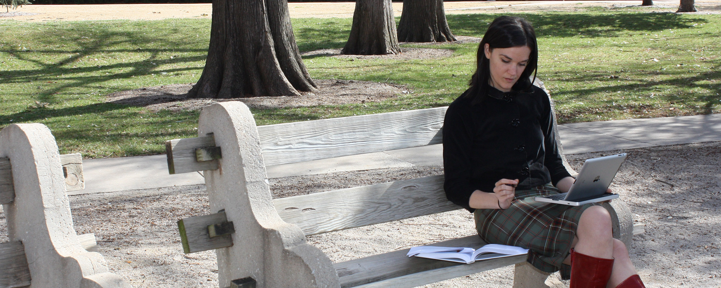 student studying outside