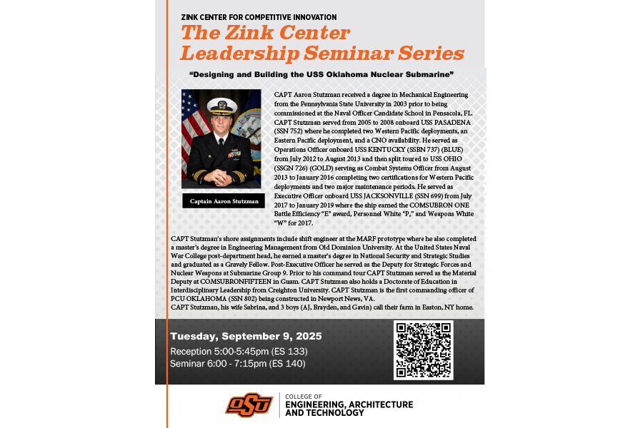 zink center seminar series flyer for Aaron Stutzman