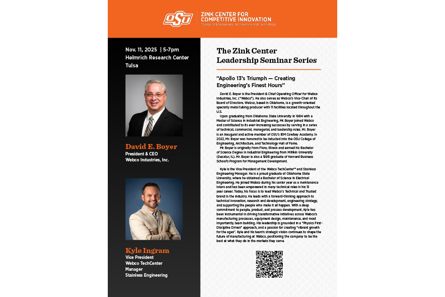 ceat seminar series flyer for 11-11-25 Titled "Apollo 13's Triumph" hosted by The Zink Center