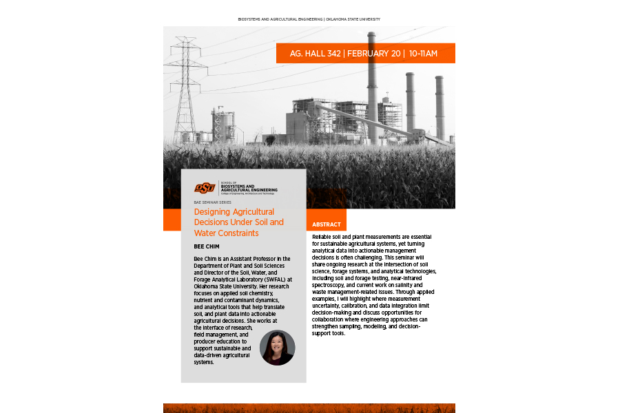 ceat seminar series flyer for Bee Chim on 2-20-26 hosted by BAE