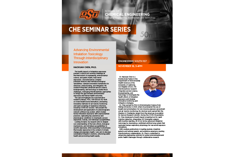 CHE seminar series flyer for Dr. Haoxuan Chen on 11-18-25