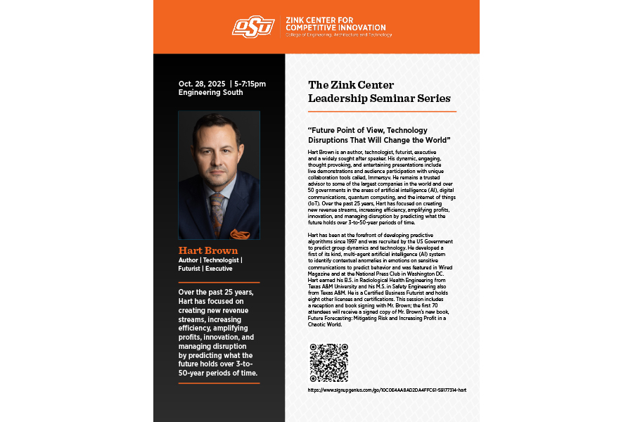 ceat seminar series flyer for Hart Brown visiting the Zink Center 10-28-25