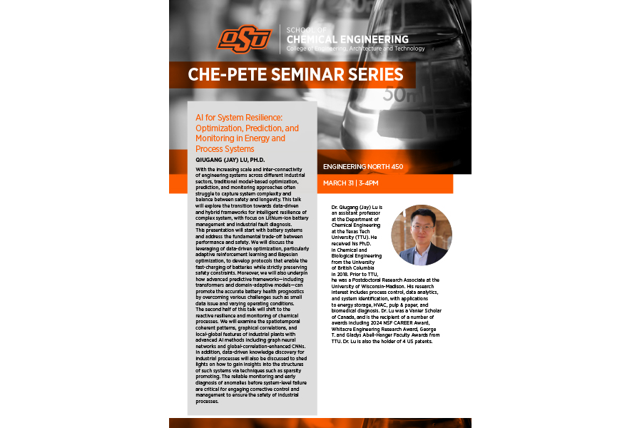 ceat seminar series flyer for jay Lu on 3-31-26 hosted by CHE