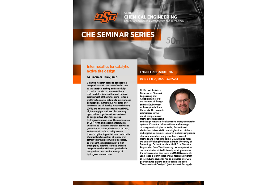 ceat seminar series flyer for Michael Janik taking place on 10-21-15, hosted by CHE.