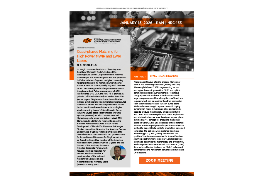 ceat seminar series flyer for N. B. Singh taking place 1-15-26 hosted by MSE