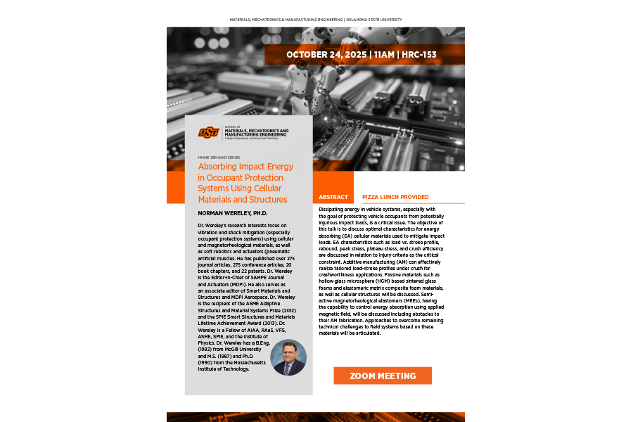 seminar series flyer for Norman Wereley with MMME on 10-24-25