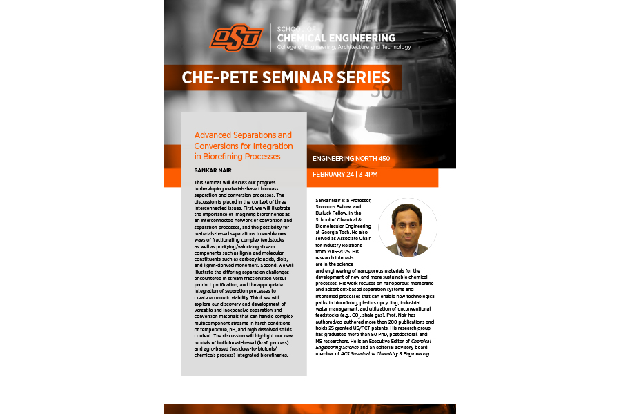 seminar series flyer for Sankar Nair