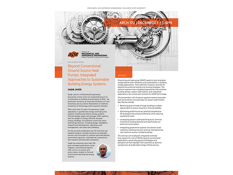 ceat seminar series flyer for Saqib Javed on 12-1-2025, hosted by MAE