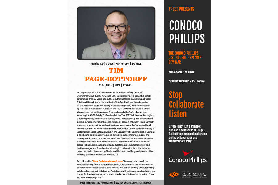 CEAT Seminar series flyer for Conoco Phillips, speaker Tim Page-Bottorff hosted by FCEM 4-7-26