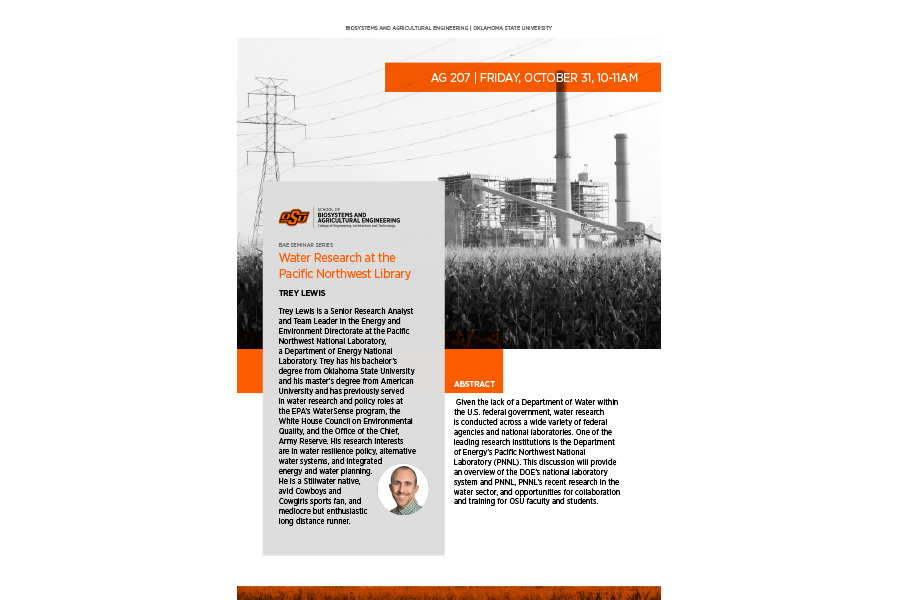 CEAT seminar series flyer for Tyler Lewis taking place 10-31-25 hosted by BAE