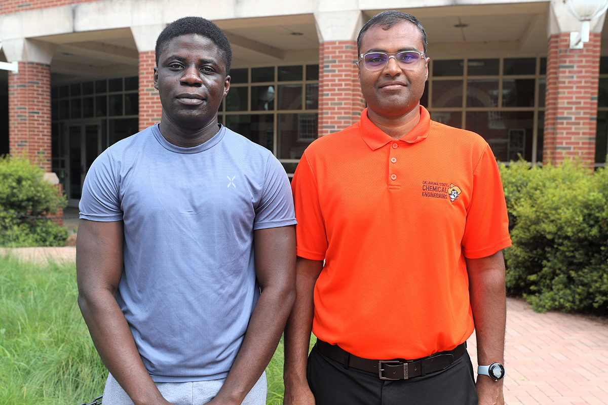 sun-grant-banner.jpg Mudashiru Azeez and Praveen Meduri standing outside the ATRC