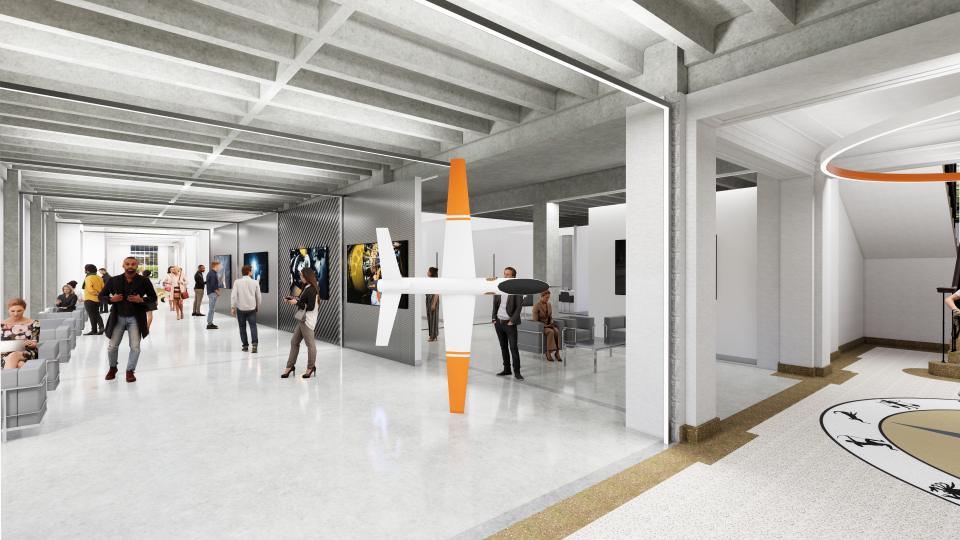 A drone being presented in the entry way 