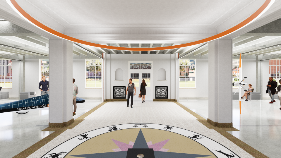 The construction renderings of the Engineering South entry way